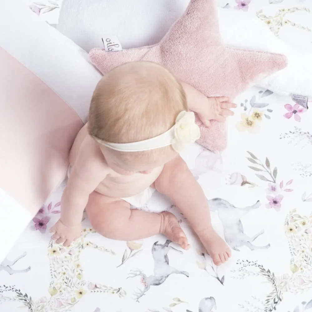 Oilo Fawn Jersey Crib Sheet- Blush - Picture 6 of 9
